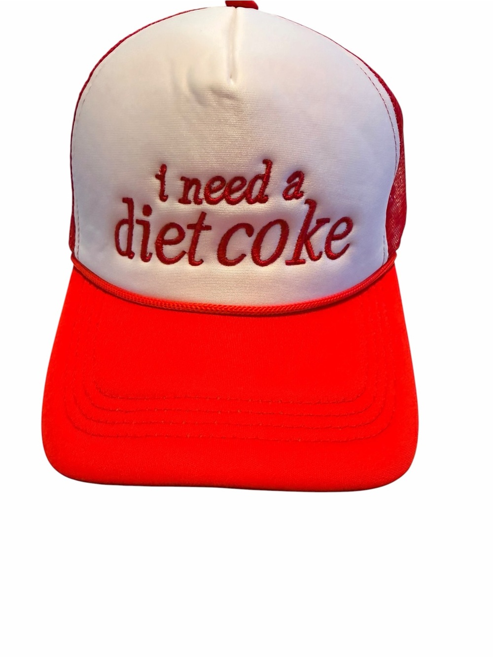 Source Unknown White and Red "I Need a Diet Coke" Trucker Hat